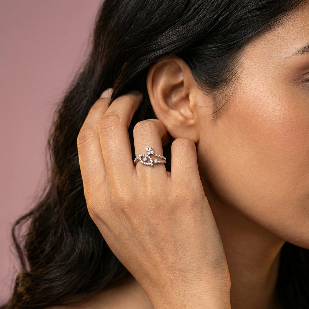 Celestial Cascade Crown Diamond Crown Ring model_rose view