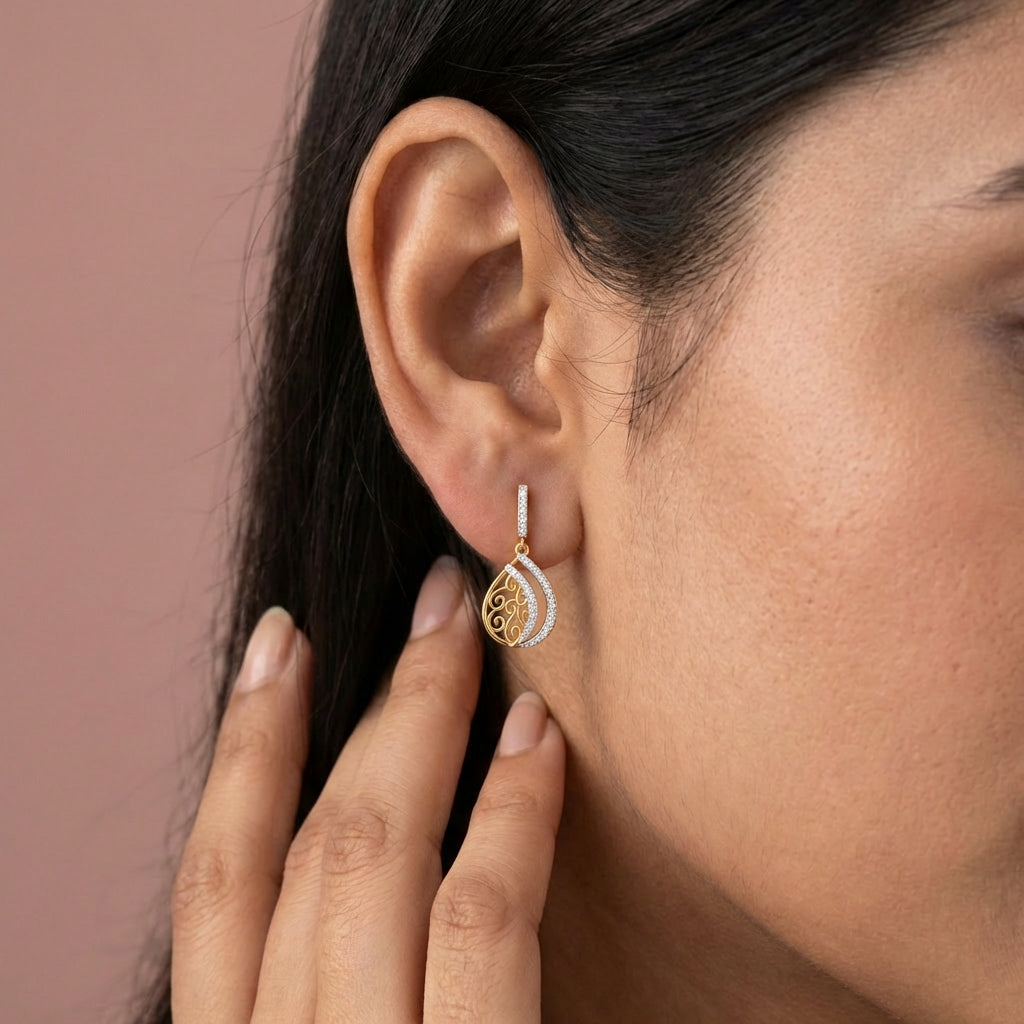 Celestial Cascade Ear Drops model_yellow-1 view