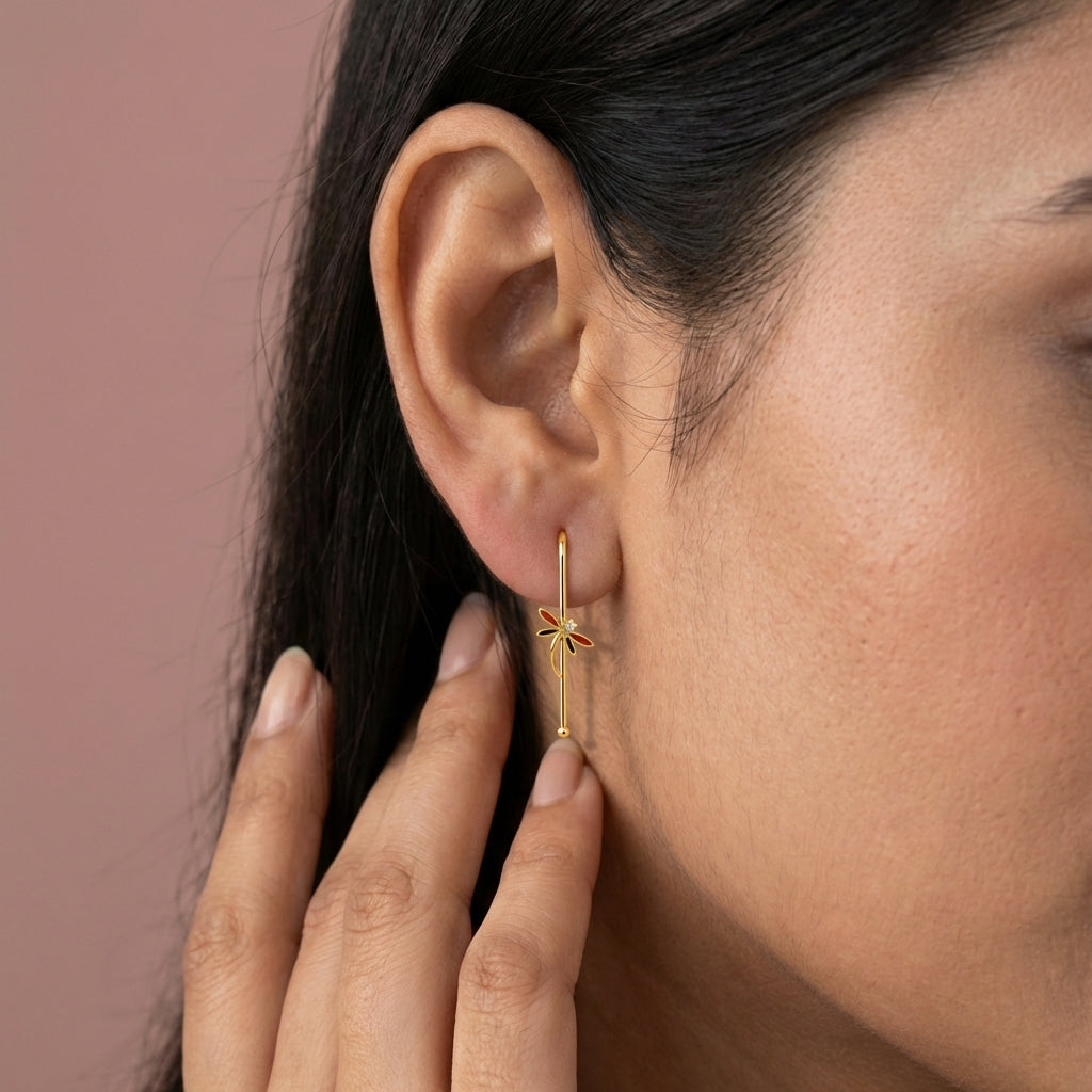 Celestial Glow Diamond Earring 18K model_yellow view