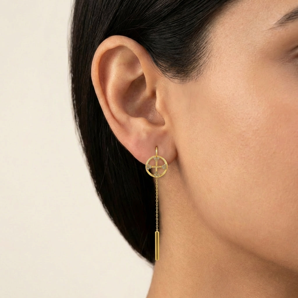 Chain Cascade Earrings 18K model_rose view