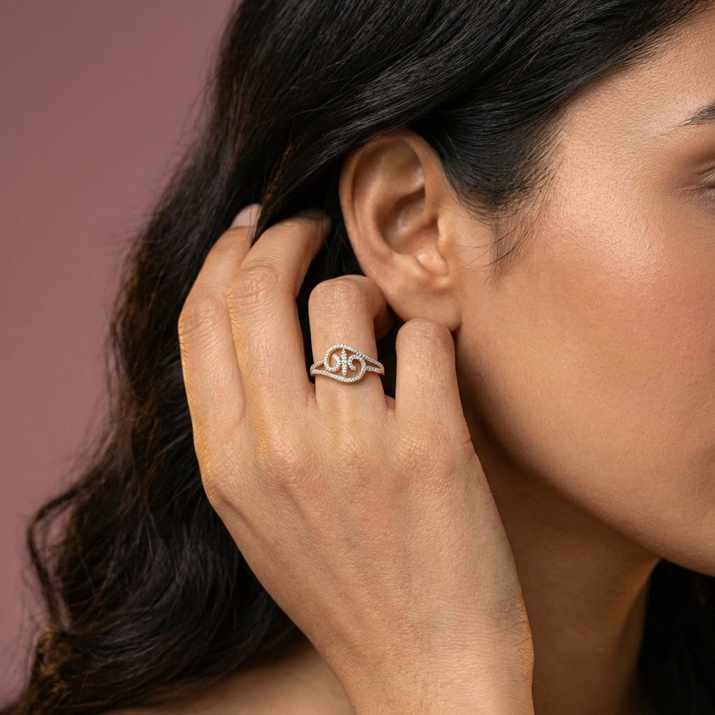 Enigmatic Elegance Ethereal 18Kt Diamond Ring model_rose view