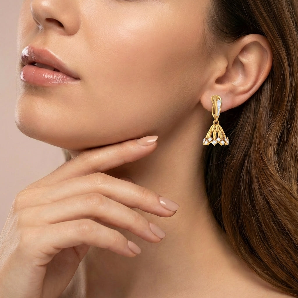 Ethereal Elegance Jhumkas 18K model_white view
