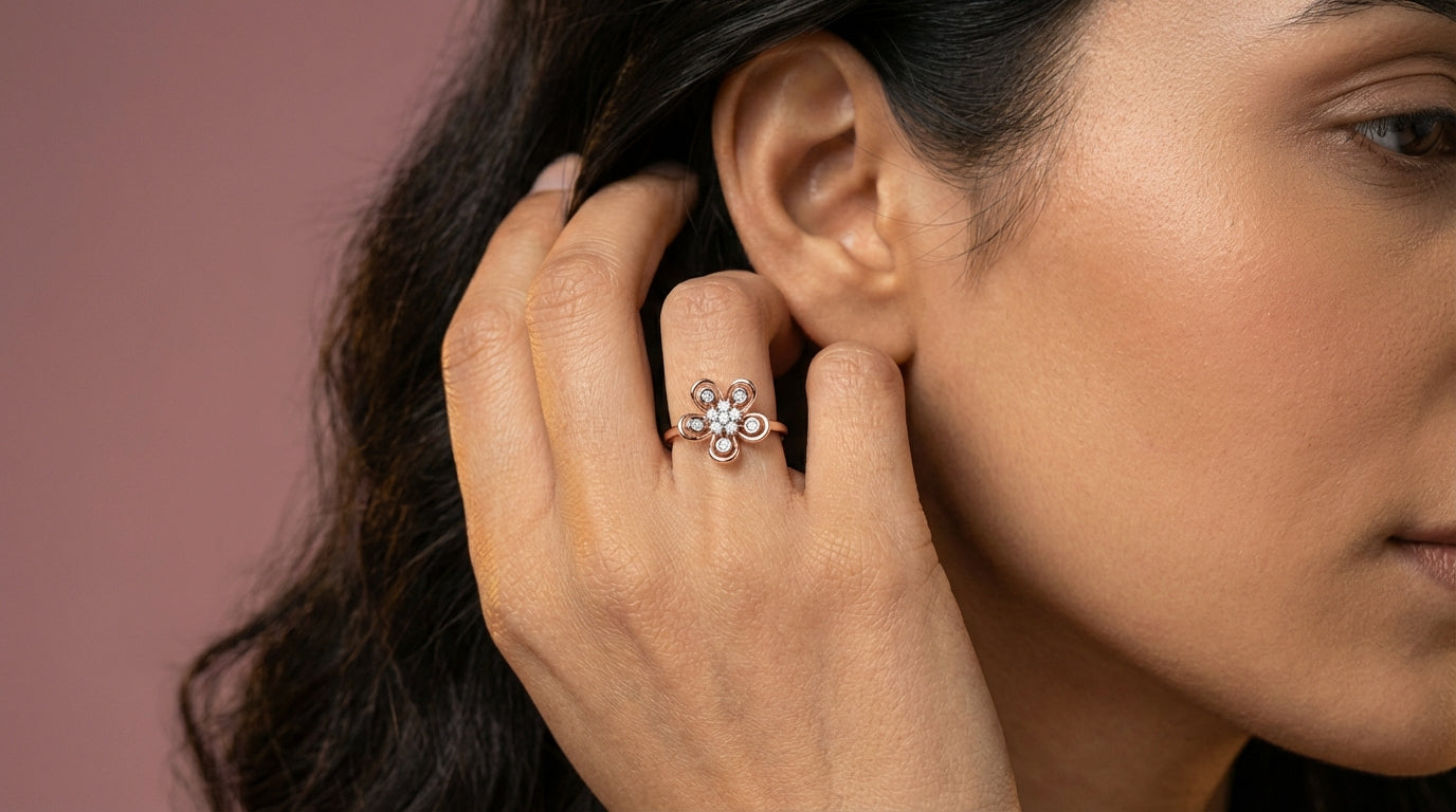 Incandescence 18Kt Diamond Ring model_rose view