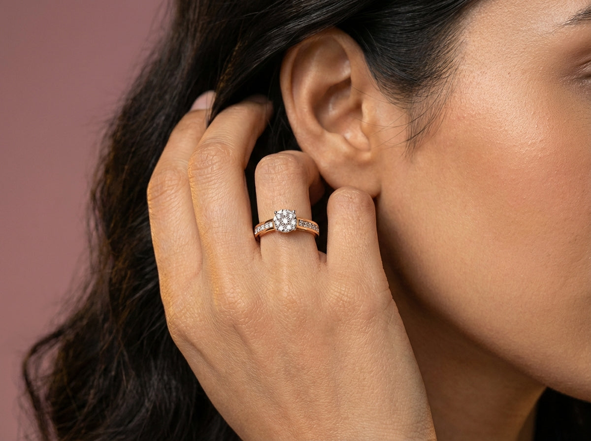 Moonlit Mirage 18Kt Diamond Ring model_rose view