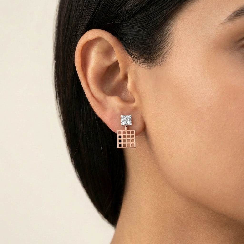 Mystical Moonbeam Diamond Dangles 18K model_rose view