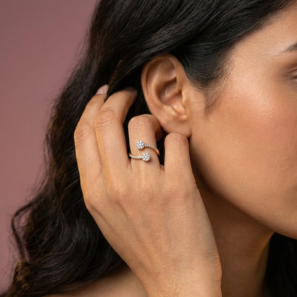 Radiant Cascade 18Kt Diamond Ring model_rose view