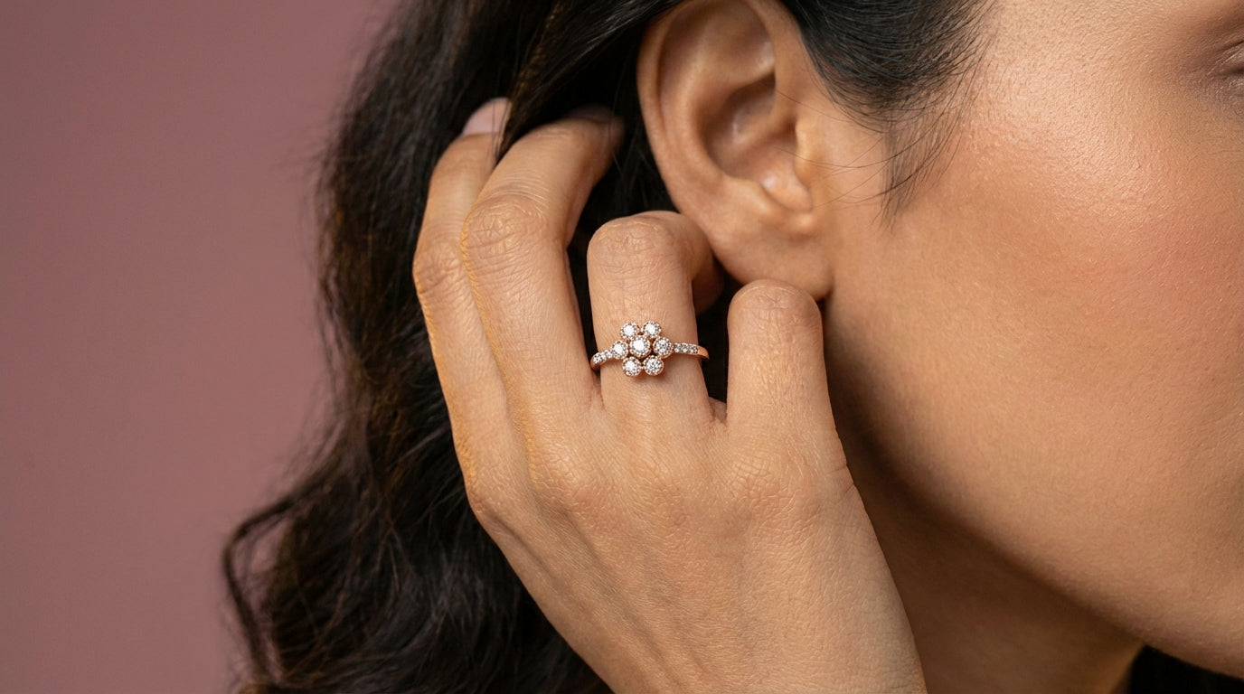 Whimsy 18Kt Diamond Ring model_rose view
